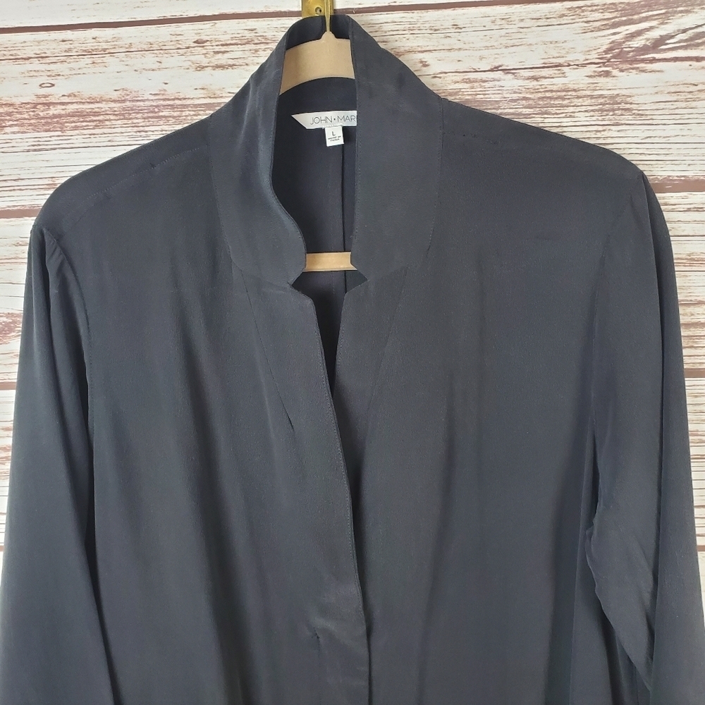 John Mark Womens Large 100% Black Silk Oversized Lightweight Zip Jacket - Picture 2 of 11